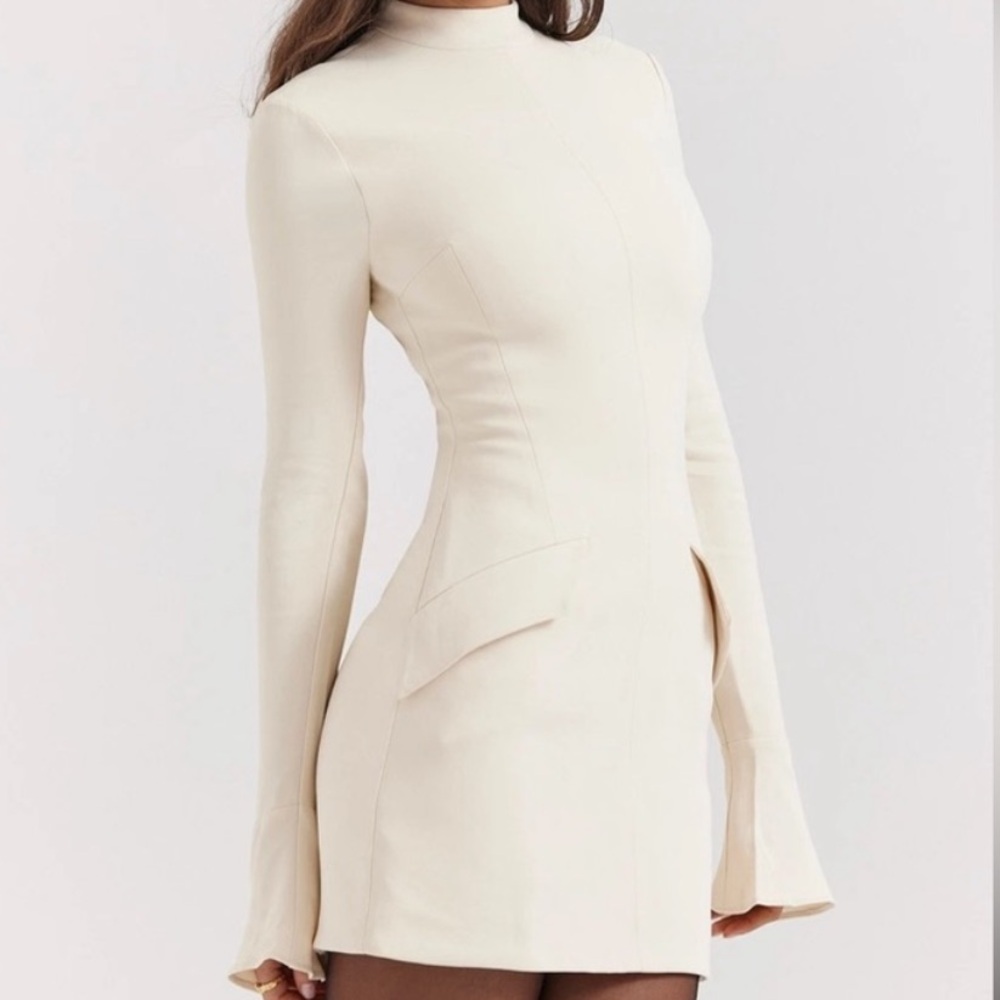 House of CB Cream Bell Sleeve Mini Dress